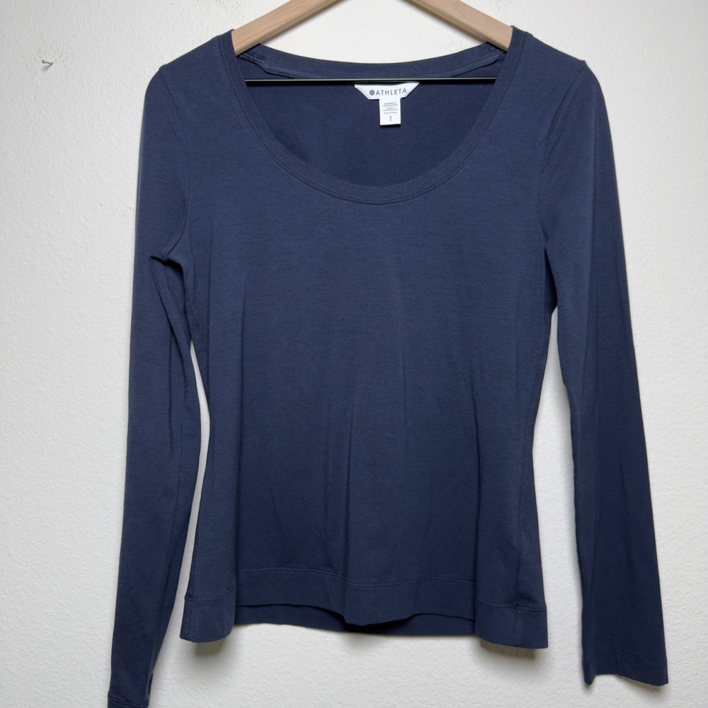 Athleta Women Outbound Top Small Blue Long Sleeve Scoop Neck Essential Layering